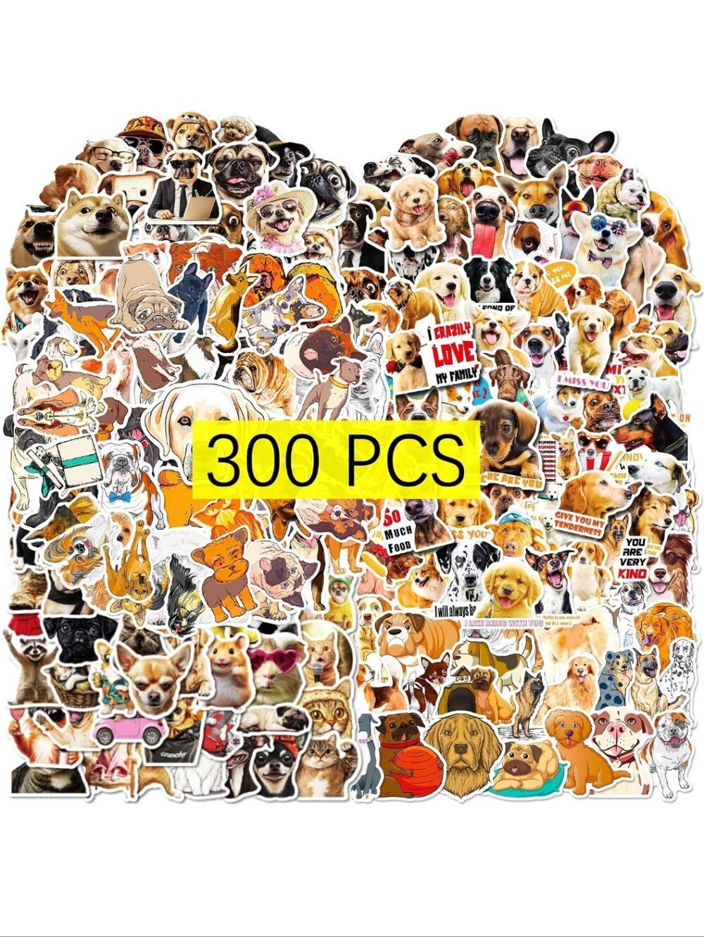 Assorted Dog Sticker Pack - 300 PCS (Brown, White, Black)